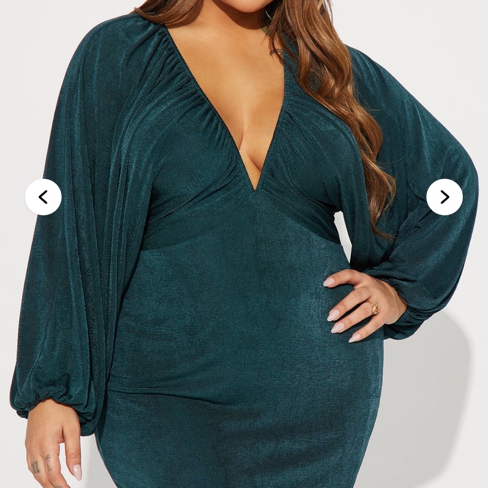 Fashion Nova Deep Teal Plunge Mini Dress